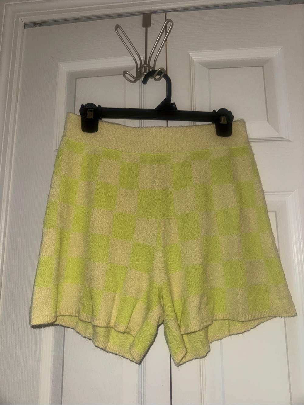 UGG Cozy Checkerboard Terry Shorts in Light Yellow-Green